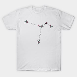 Columba (Dove) Constellation Roses and Hearts Doodle T-Shirt